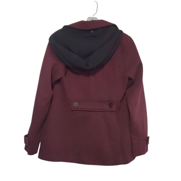 Liverpool Jean Company Women's Burgundy Double-Breasted Jacket Hood Size Small - Picture 4 of 9